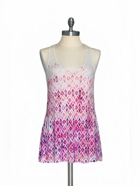 Akemi+Kin Anthropologie Pink Geometric Ikat Dye Sleeveless Linenblend Tank Top S